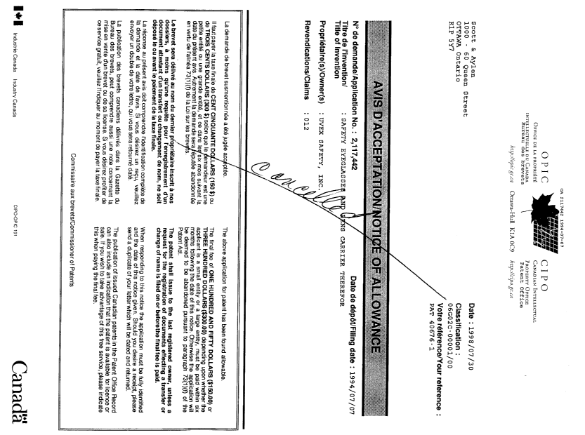 Canadian Patent Document 2117442. Prosecution Correspondence 19940707. Image 2 of 8
