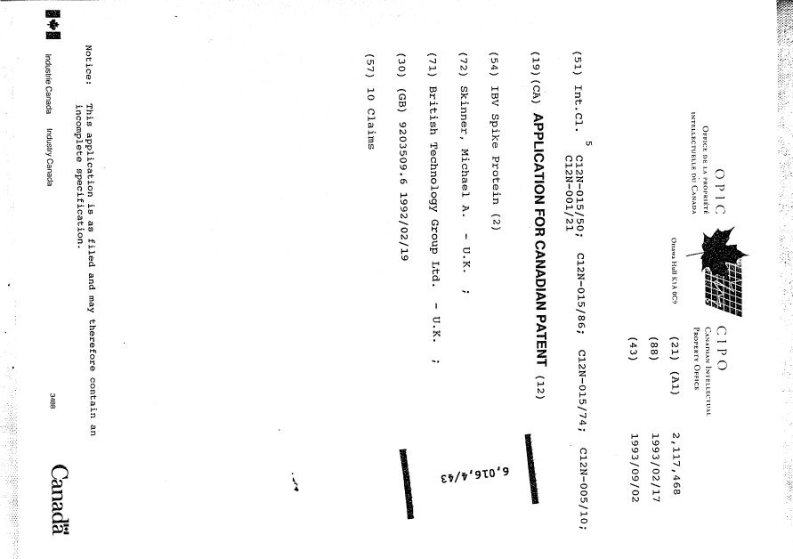 Document de brevet canadien 2117468. Page couverture 19971109. Image 1 de 1