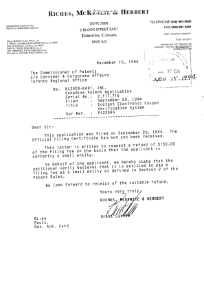 Document de brevet canadien 2117716. Correspondance reliée au PCT 19941115. Image 1 de 1
