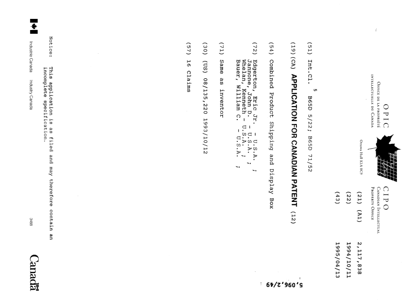 Document de brevet canadien 2117838. Page couverture 19970128. Image 1 de 1
