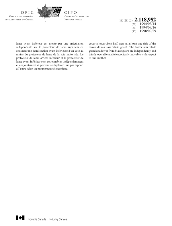 Document de brevet canadien 2118982. Page couverture 19980915. Image 2 de 2