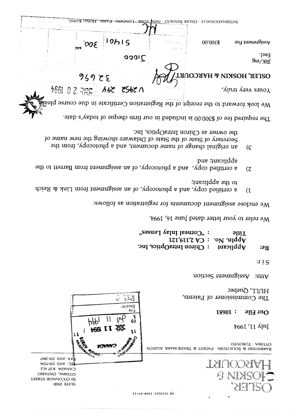 Canadian Patent Document 2119121. National Entry Request 19940711. Image 1 of 11