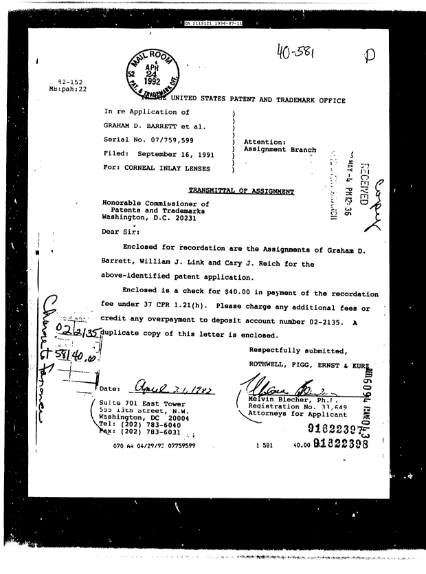 Canadian Patent Document 2119121. National Entry Request 19940711. Image 3 of 11