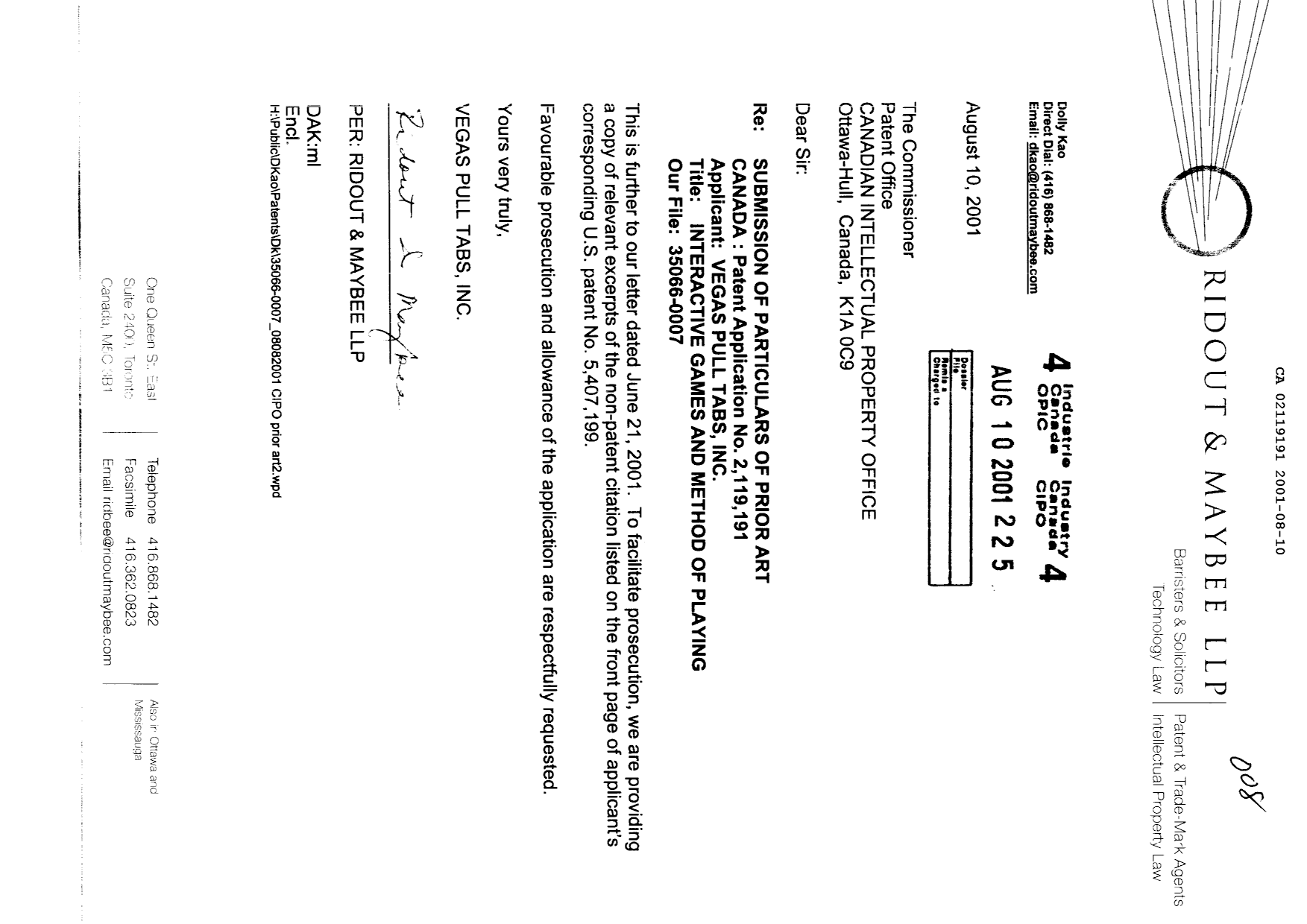 Document de brevet canadien 2119191. Poursuite-Amendment 20001210. Image 1 de 1