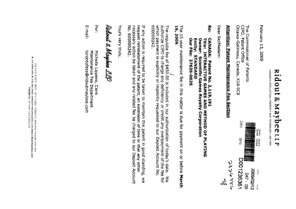 Document de brevet canadien 2119191. Taxes 20081213. Image 1 de 1