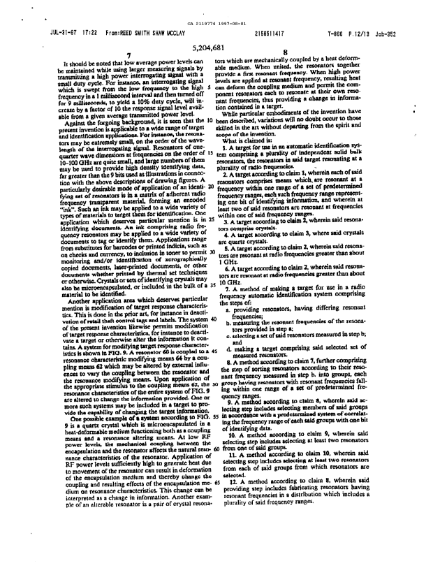 Canadian Patent Document 2119774. Prosecution Correspondence 19970801. Image 8 of 9