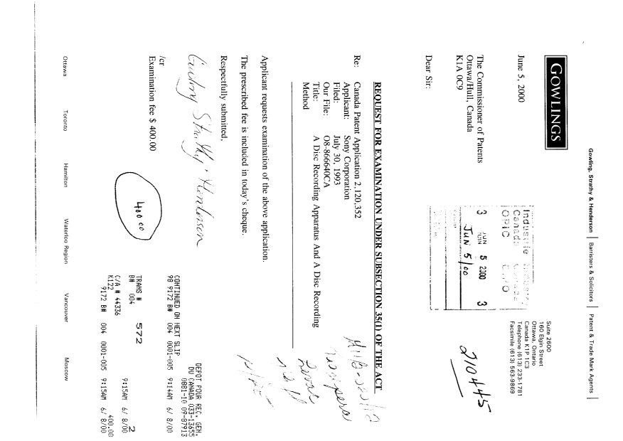 Document de brevet canadien 2120352. Poursuite-Amendment 20000605. Image 1 de 1