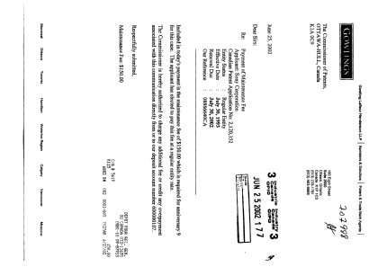 Document de brevet canadien 2120352. Taxes 20020625. Image 1 de 1