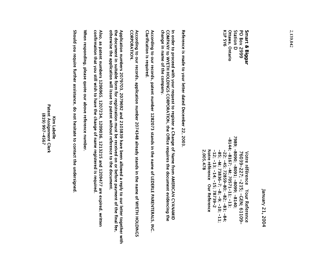 Canadian Patent Document 2120374. Correspondence 20040121. Image 1 of 1