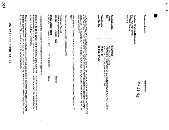Document de brevet canadien 2120858. Demande d'examen 19980127. Image 1 de 2
