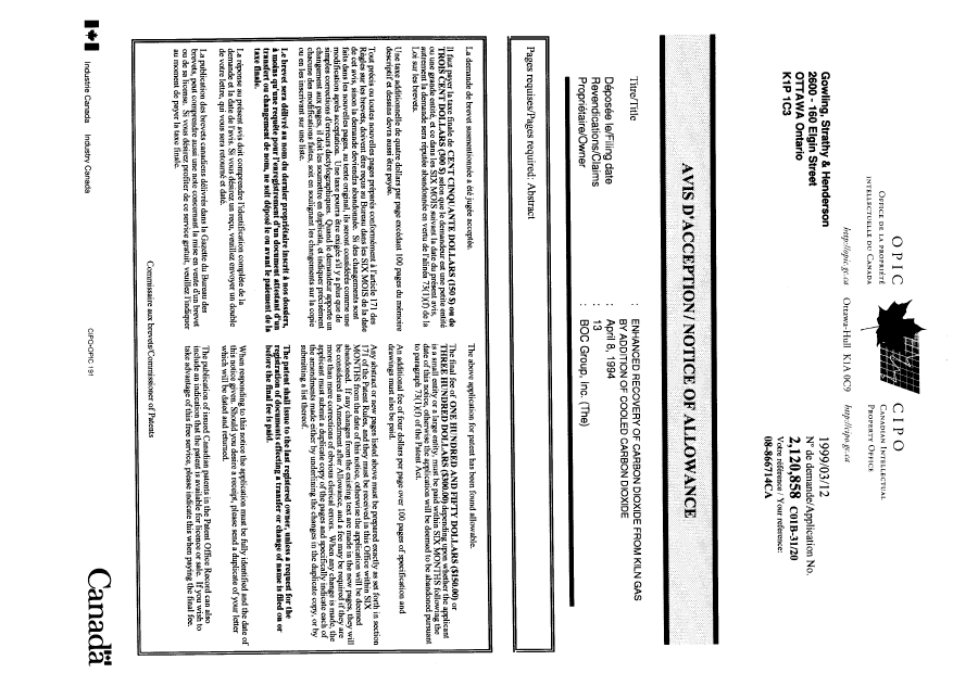 Document de brevet canadien 2120858. Correspondance 19990312. Image 1 de 1