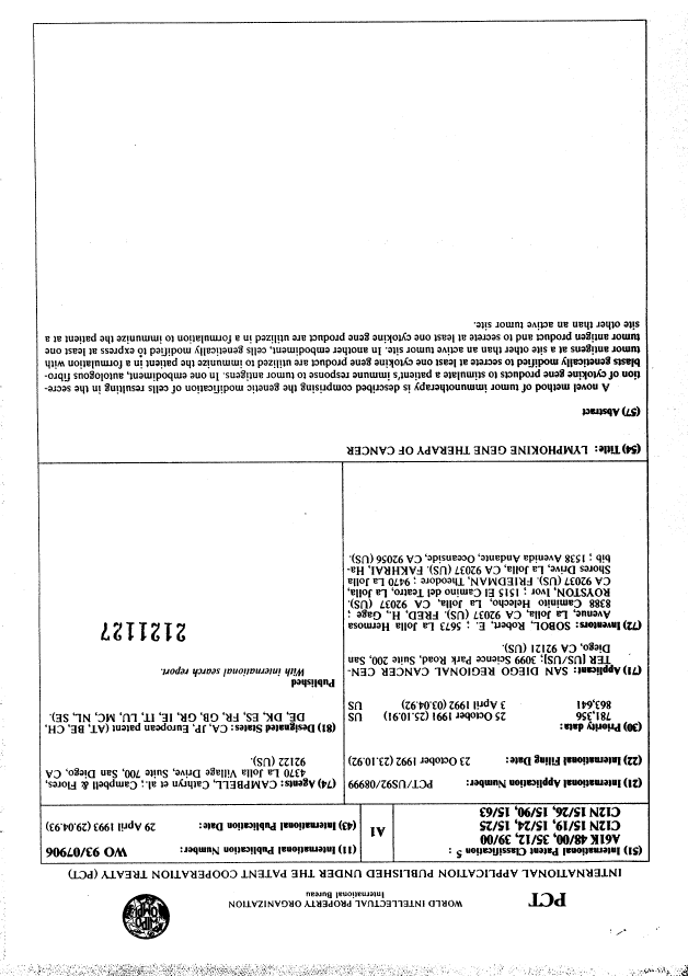Document de brevet canadien 2121127. Abrégé 19941209. Image 1 de 1