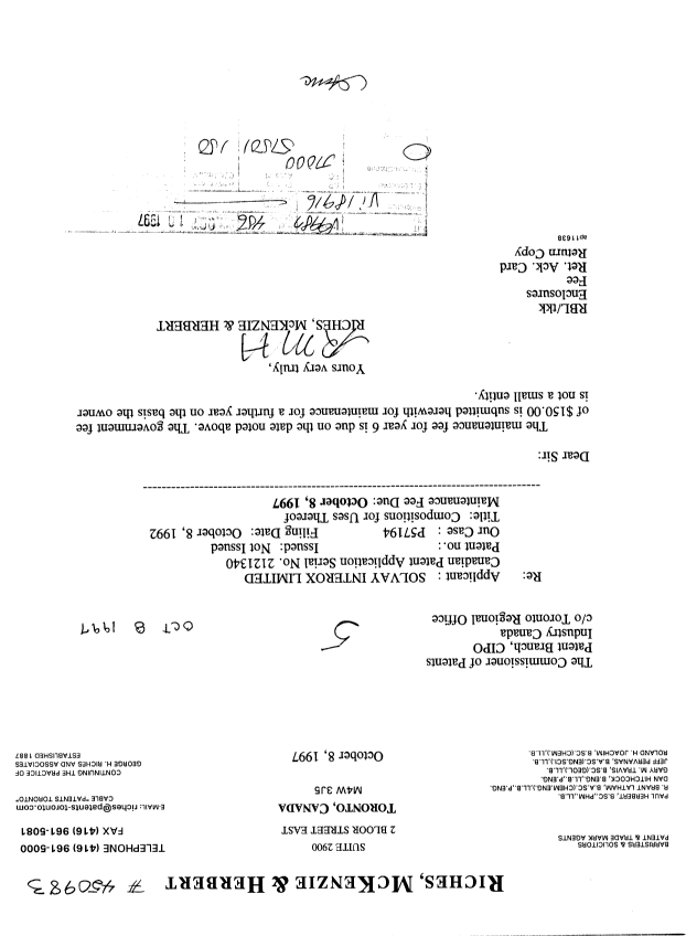 Canadian Patent Document 2121340. Fees 19971008. Image 1 of 1