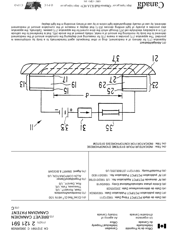 Canadian Patent Document 2121591. Cover Page 20020501. Image 1 of 1