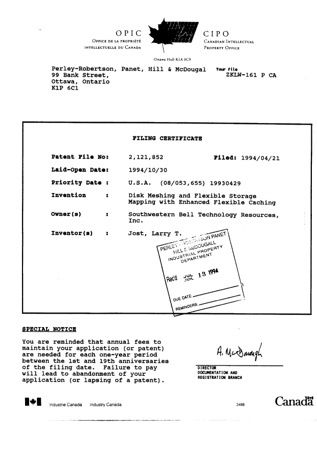Document de brevet canadien 2121852. Cession 19940421. Image 19 de 19