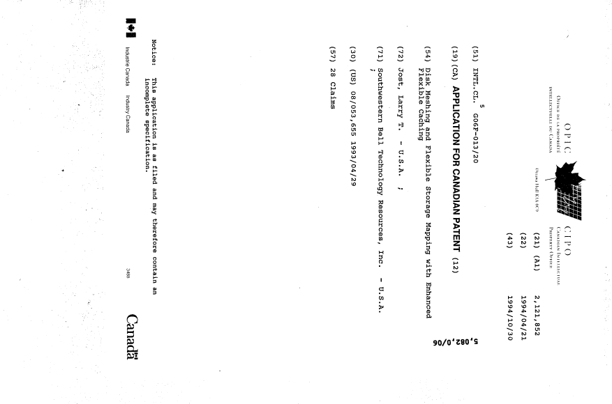 Document de brevet canadien 2121852. Page couverture 19950325. Image 1 de 1
