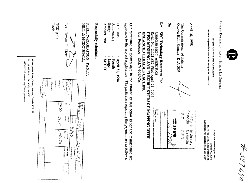 Document de brevet canadien 2121852. Taxes 19980416. Image 1 de 1