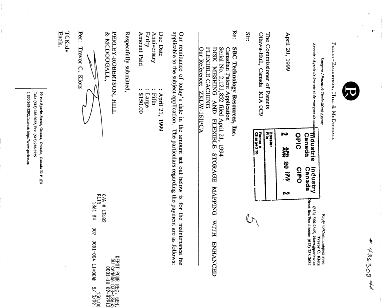 Document de brevet canadien 2121852. Taxes 19990420. Image 1 de 1
