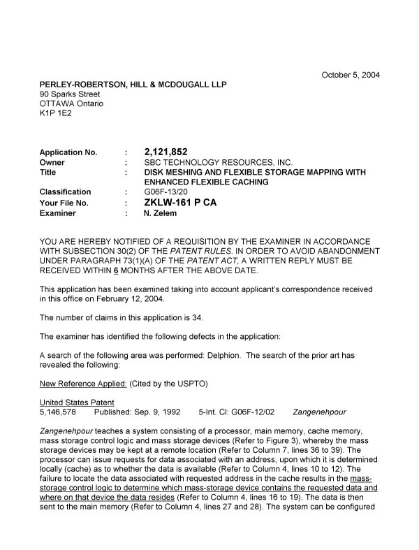 Canadian Patent Document 2121852. Prosecution-Amendment 20041005. Image 1 of 2