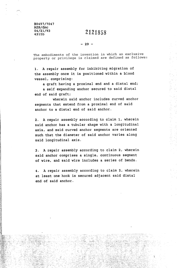 Document de brevet canadien 2121858. Revendications 19950414. Image 1 de 5