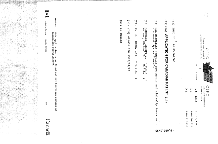 Document de brevet canadien 2121858. Page couverture 19950414. Image 1 de 1