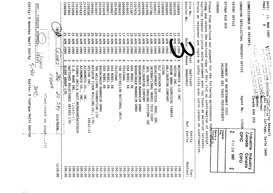 Canadian Patent Document 2121858. Fees 19970324. Image 1 of 1