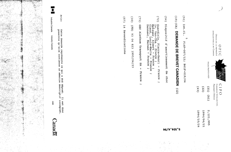 Document de brevet canadien 2121995. Page couverture 19950520. Image 1 de 1