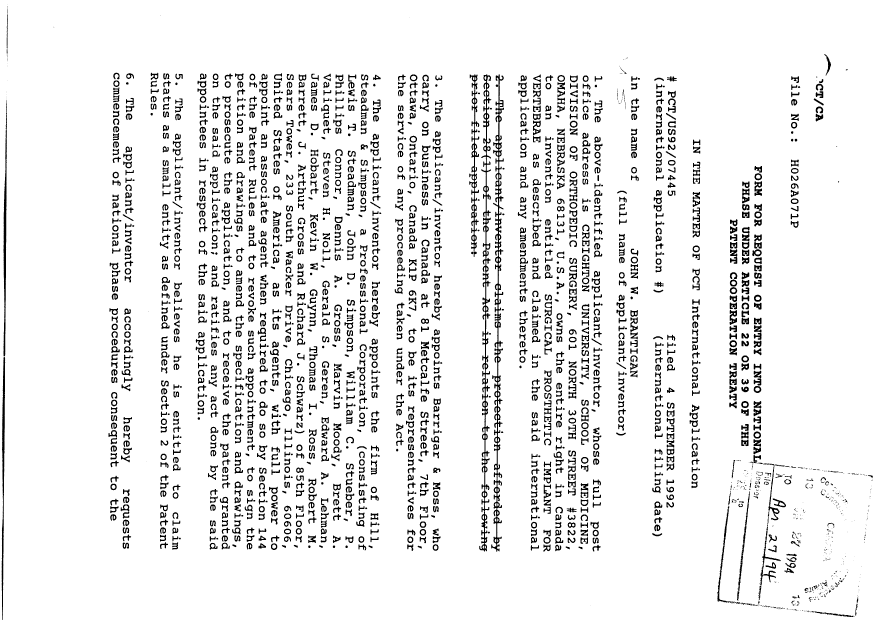Canadian Patent Document 2122336. Assignment 19940427. Image 2 of 8