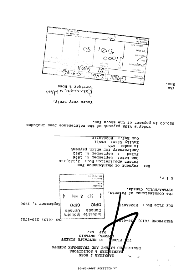 Canadian Patent Document 2122336. Fees 19960903. Image 1 of 1