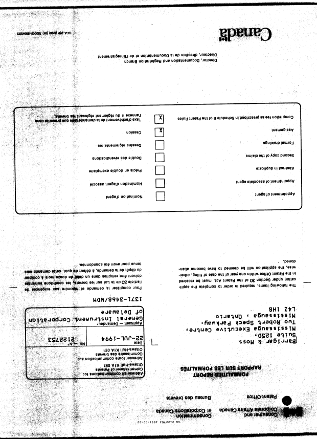 Document de brevet canadien 2122753. Lettre du bureau 19940722. Image 1 de 1
