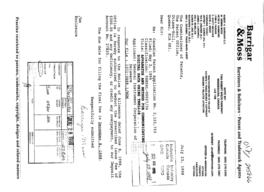 Canadian Patent Document 2122753. Correspondence 19980723. Image 1 of 1