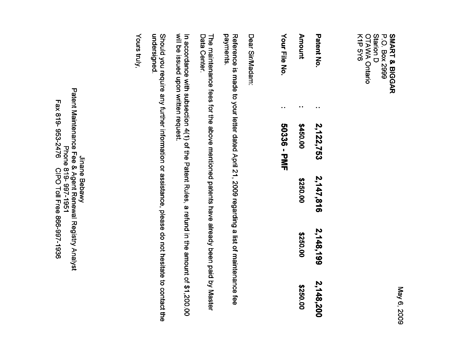 Canadian Patent Document 2122753. Correspondence 20081206. Image 1 of 1