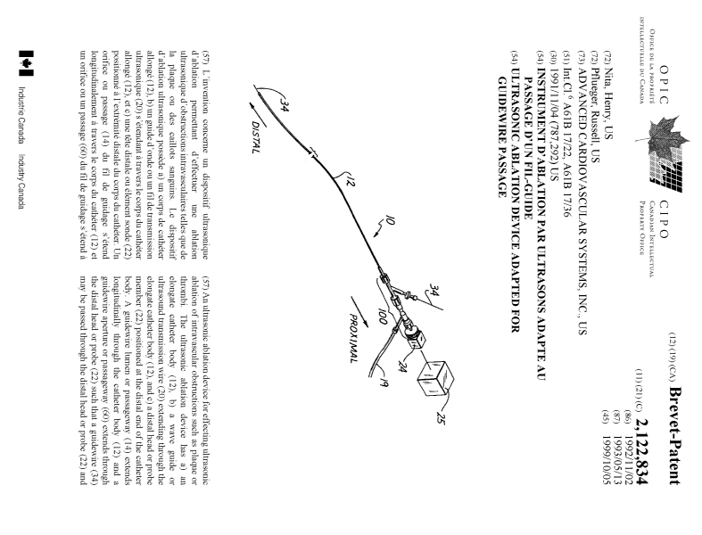 Document de brevet canadien 2122834. Page couverture 19990927. Image 1 de 2