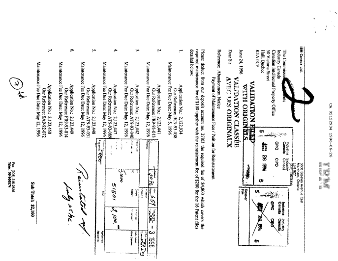 Document de brevet canadien 2122934. Taxes 19960626. Image 1 de 1