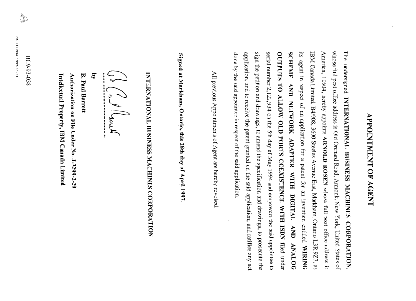 Canadian Patent Document 2122934. Prosecution Correspondence 19970501. Image 2 of 2