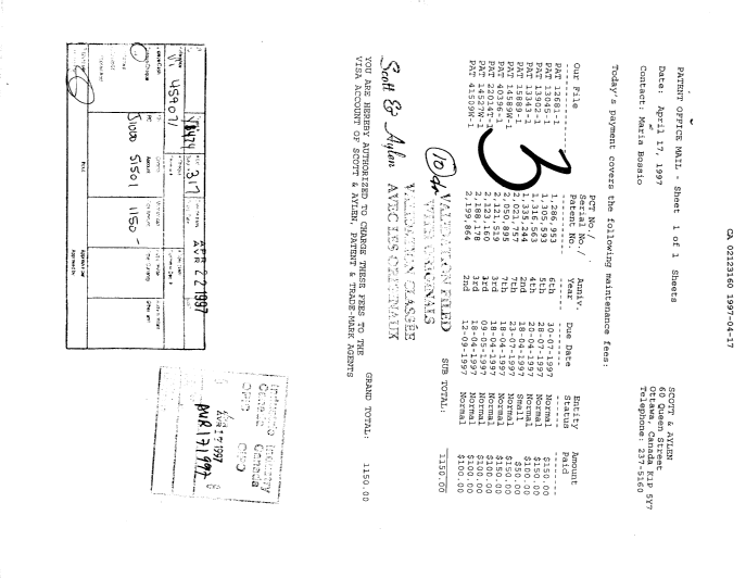 Document de brevet canadien 2123160. Taxes 19970417. Image 1 de 1