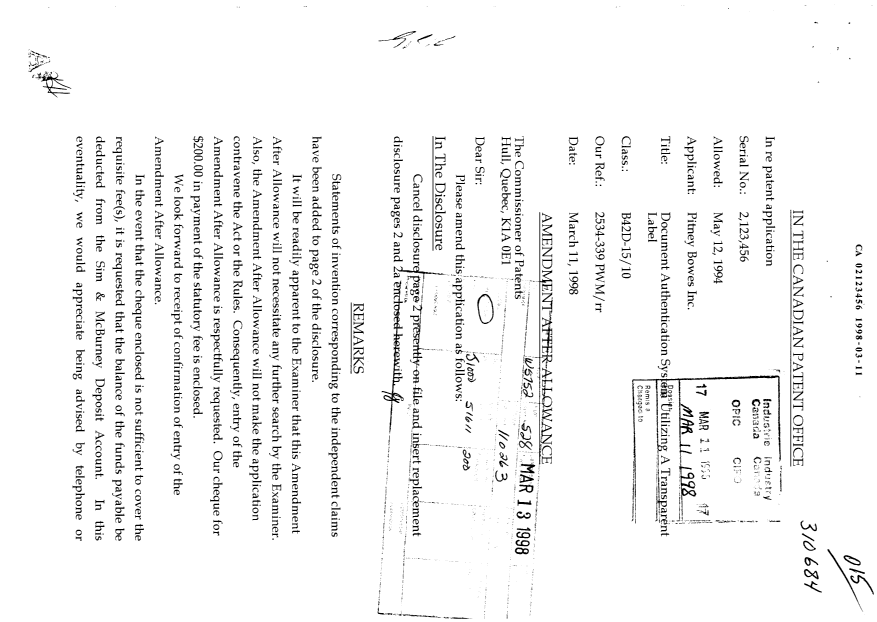 Document de brevet canadien 2123456. Poursuite-Amendment 19980311. Image 1 de 4