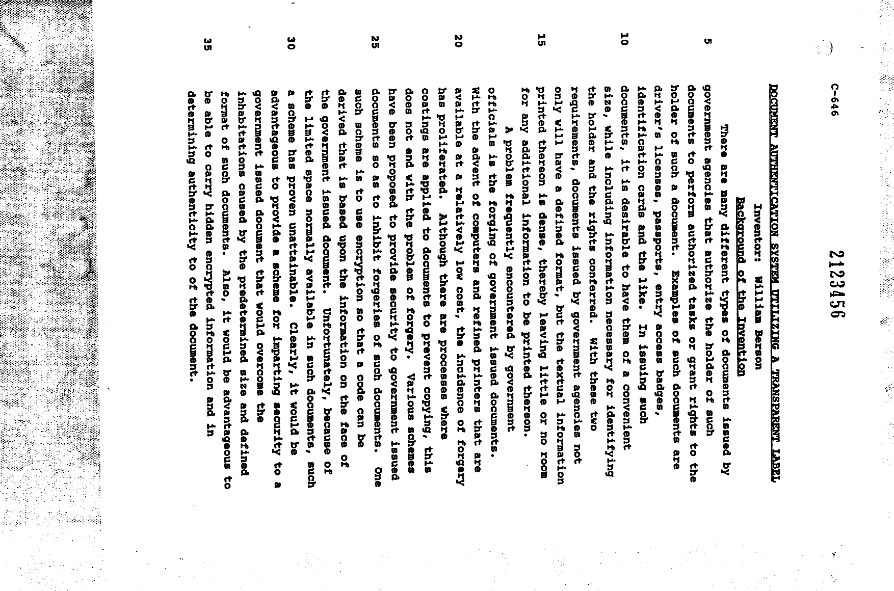 Canadian Patent Document 2123456. Description 19980311. Image 1 of 7