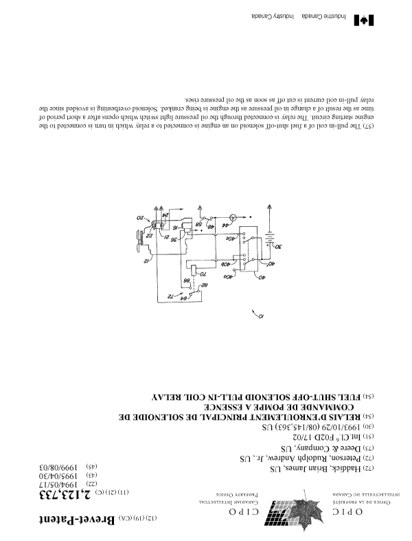 Canadian Patent Document 2123733. Cover Page 19990714. Image 1 of 1