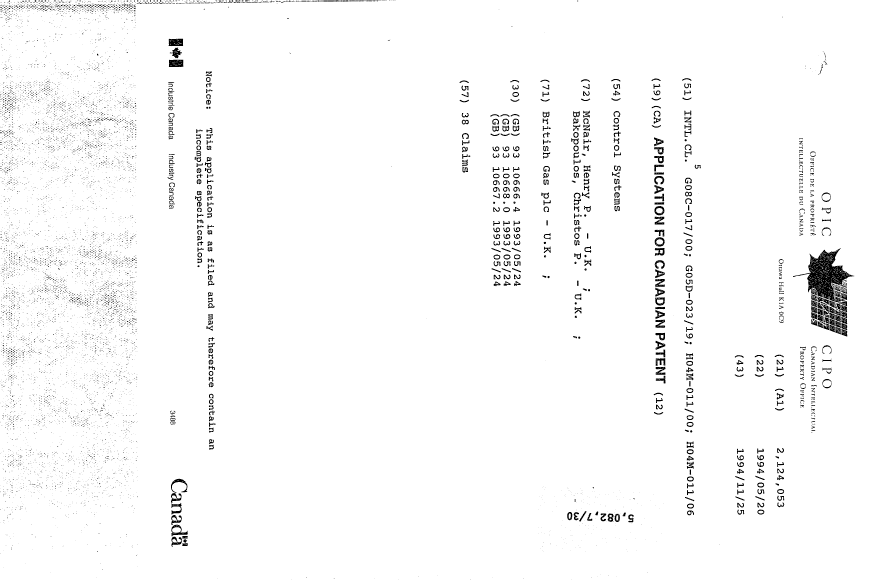 Canadian Patent Document 2124053. Cover Page 19941226. Image 1 of 1