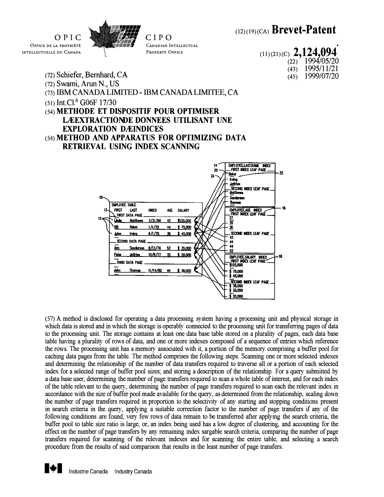 Document de brevet canadien 2124094. Page couverture 19990713. Image 1 de 1