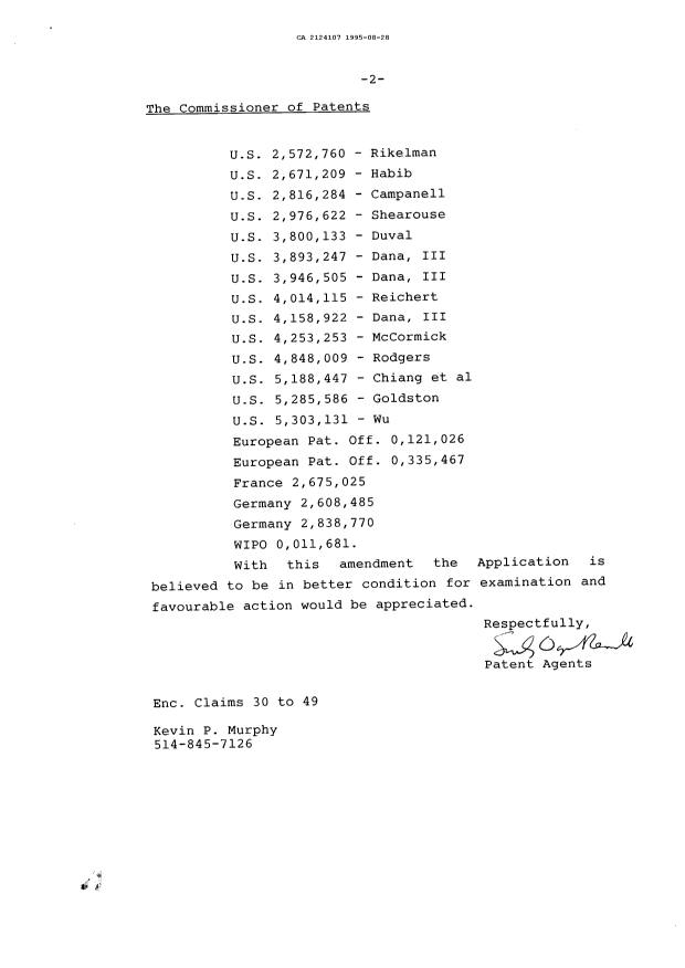 Document de brevet canadien 2124107. Correspondance de la poursuite 19950828. Image 2 de 2