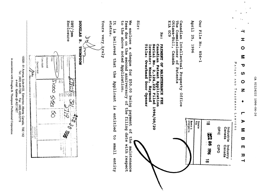 Document de brevet canadien 2124222. Taxes 19960426. Image 1 de 1
