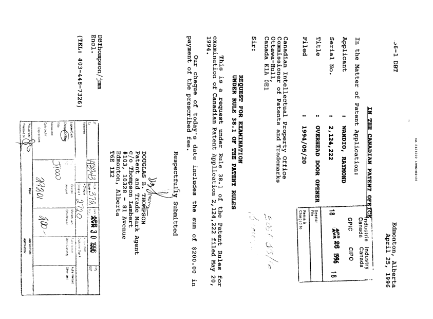 Document de brevet canadien 2124222. Correspondance de la poursuite 19960426. Image 1 de 1