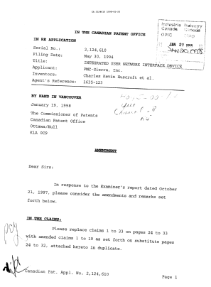 Document de brevet canadien 2124610. Correspondance de la poursuite 19980120. Image 1 de 11
