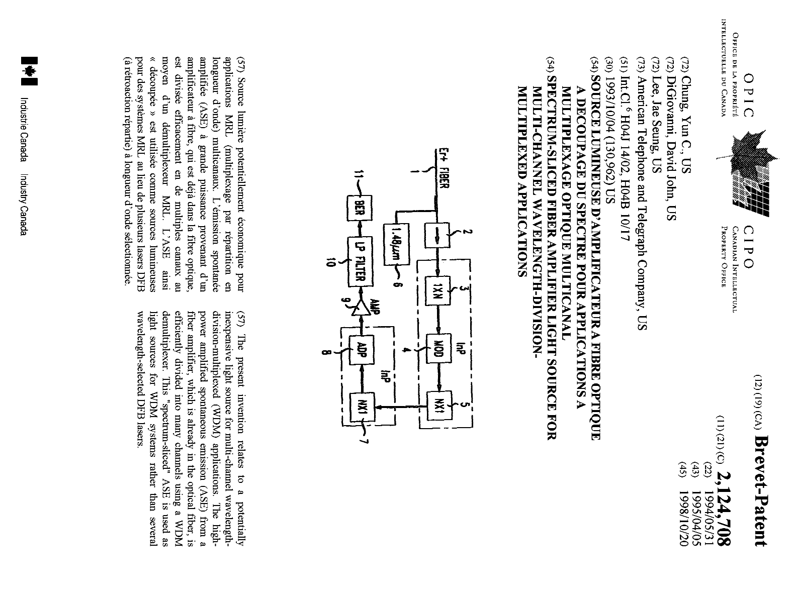 Canadian Patent Document 2124708. Cover Page 19981123. Image 1 of 1