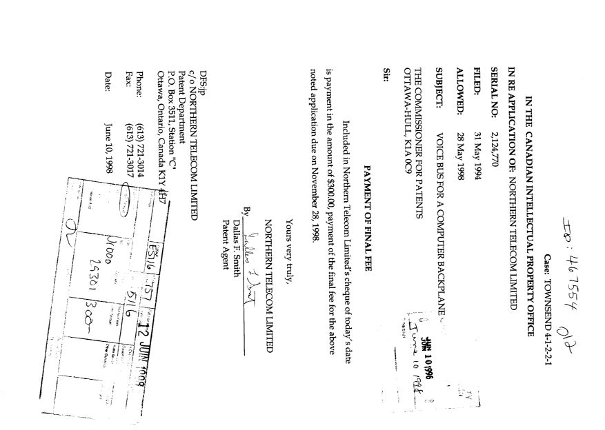 Canadian Patent Document 2124770. Correspondence 19980610. Image 1 of 1