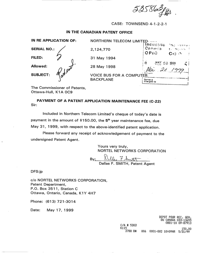 Document de brevet canadien 2124770. Taxes 19990520. Image 1 de 1