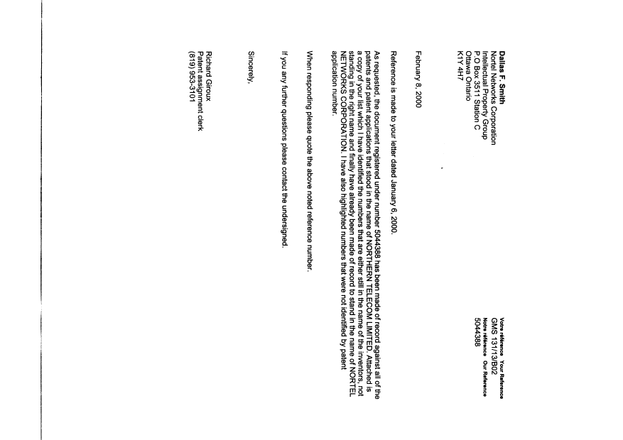 Canadian Patent Document 2124770. Correspondence 20000208. Image 1 of 1