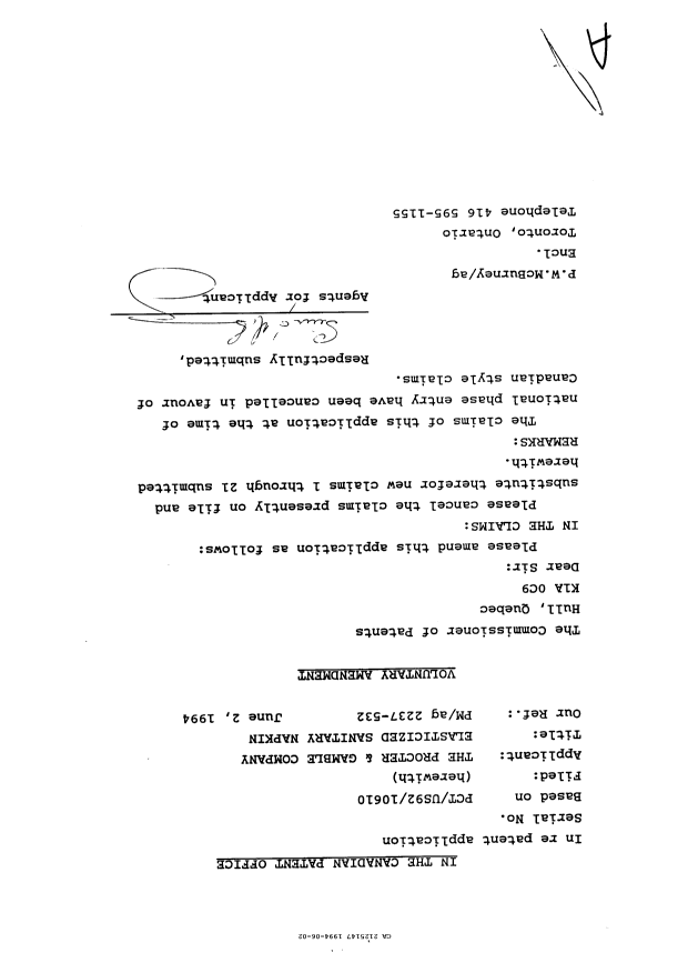Canadian Patent Document 2125147. Prosecution Correspondence 19940602. Image 1 of 1